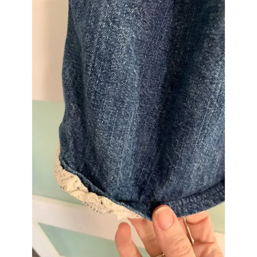 Gymboree Vintage Denim Jumper Dress Embroidered Floral Blue 12-18 Mos.
